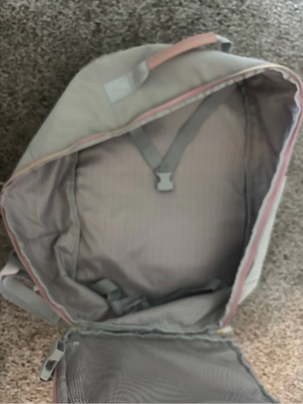 Light Gray Backpack with Blush Pink Accents